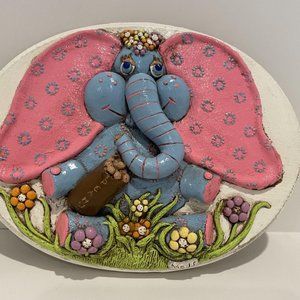 Kitschy Painted Vintage Elephant Wall Decor
